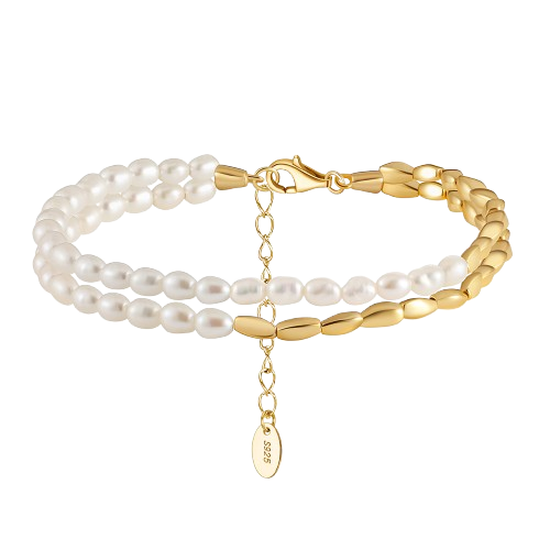 Gold Cube and Pearl Bracelet