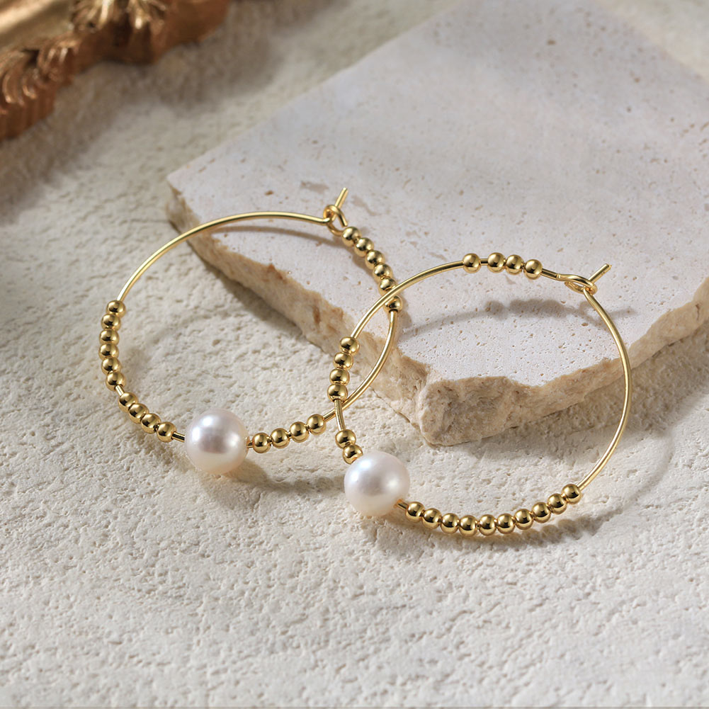 Gilded Pearl Hoops Earrings